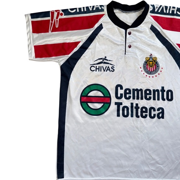 Chivas Guadalajara Soccer Jersey Men Small Cemento Tolteca Sol White Red Navy - Picture 3 of 7
